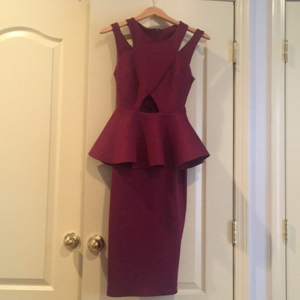 Knee length plum cut out cocktail dress